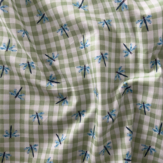 Dragonfly Gingham Fern Craft Fabric