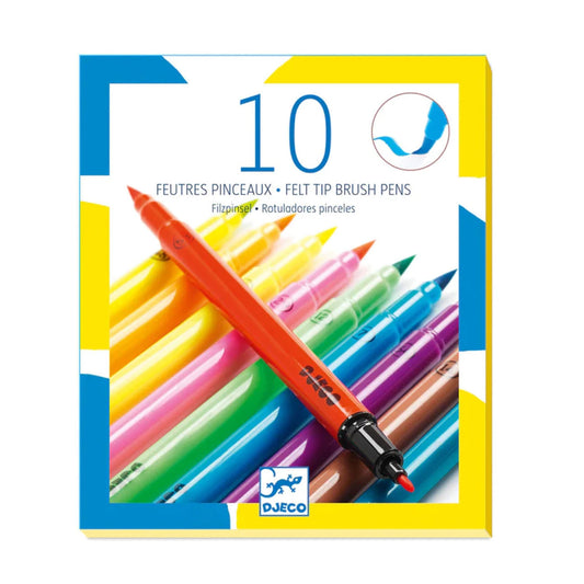 Djeco 10 Felt Tip Brush Pens - Pop Colours