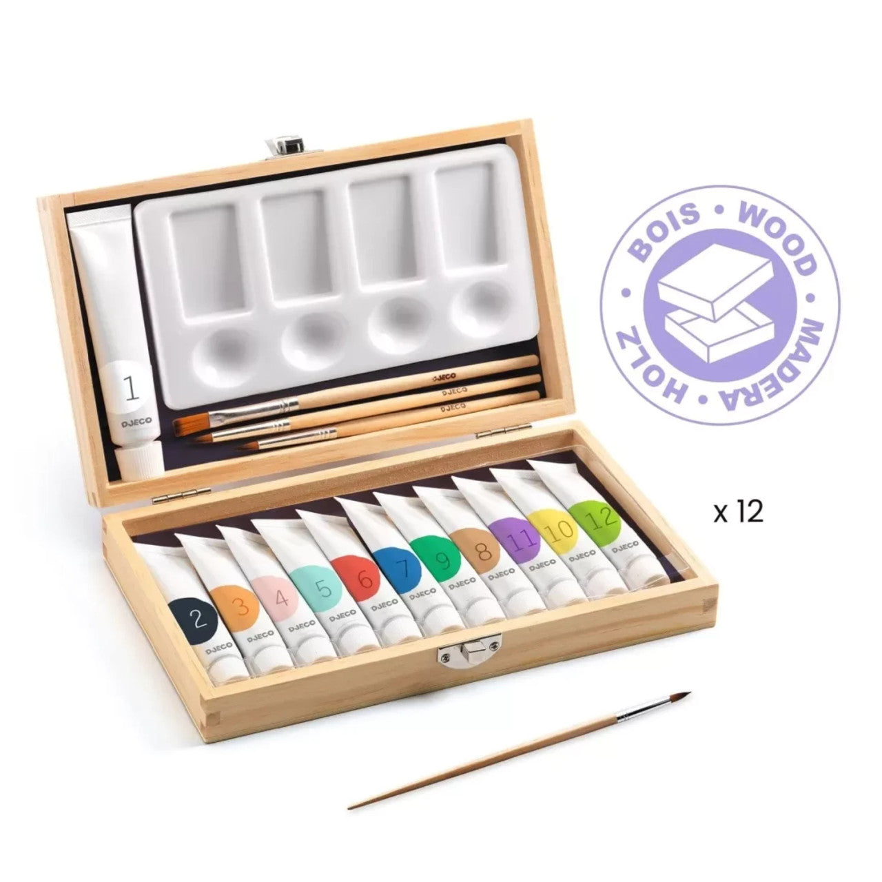 Djeco Artist's Wooden Box - 12 Gouaches